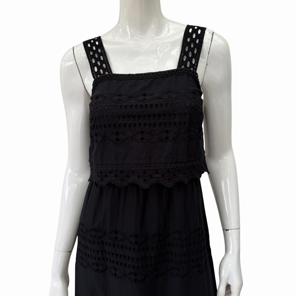 J. Crew Black Cotton Eyelet Tiered Dress, Size 00 - Picture 3 of 8